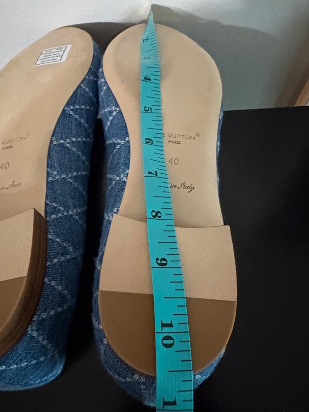 Louis Vuitton Denim Quilted Navy Ballet Flats with LV Plaque - Picture 8 of 11